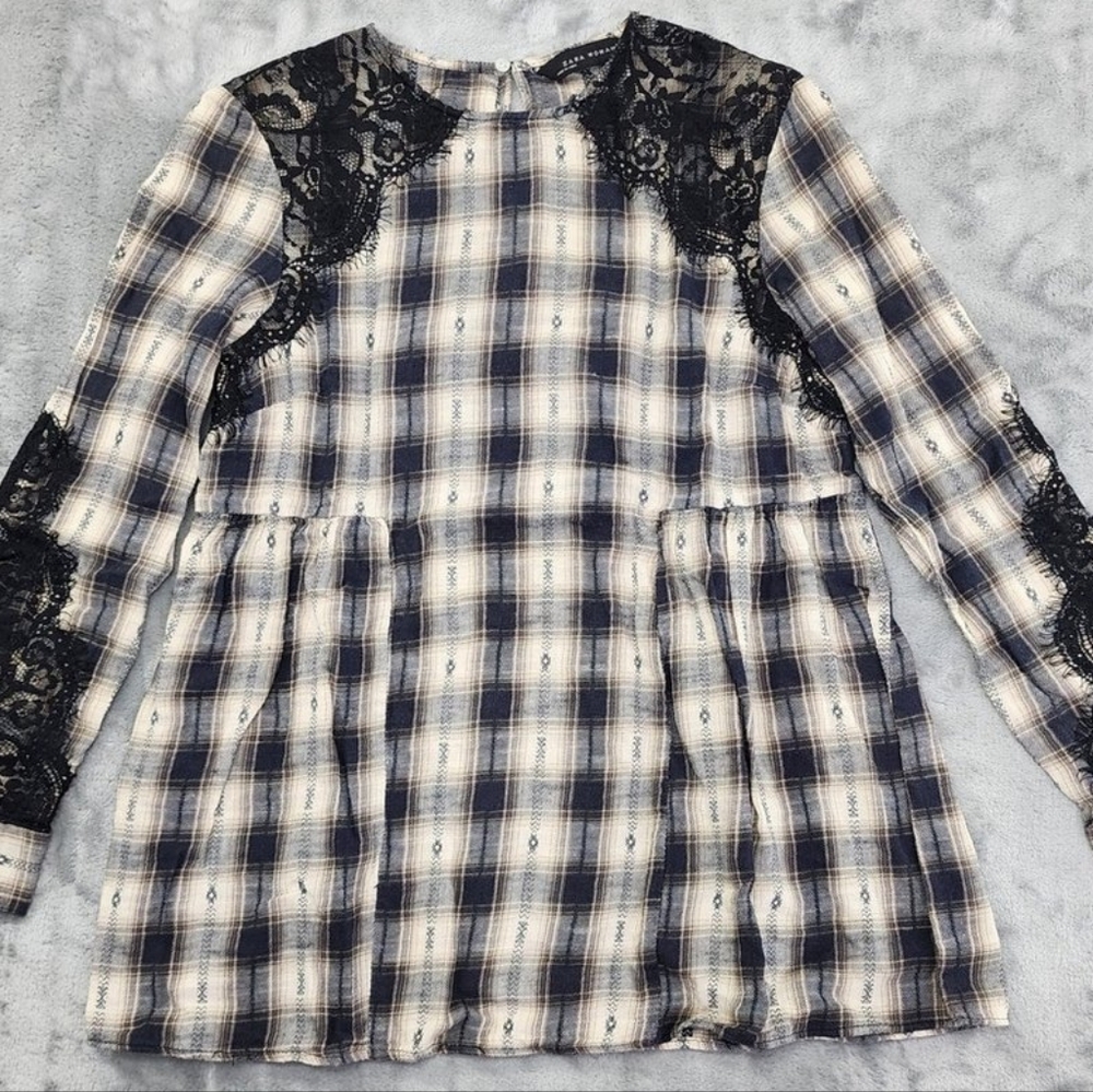 ZARA Plaid Lace Tunic Top